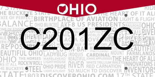 C201ZC Ohio License Plate