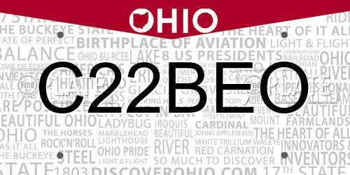 C22BEO Ohio License Plate