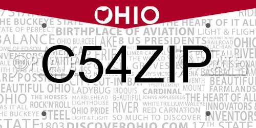 C54ZIP Ohio License Plate