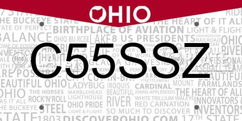 C55SSZ Ohio License Plate