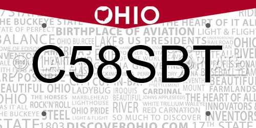 C58SBT Ohio License Plate