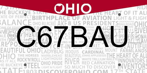 C67BAU Ohio License Plate
