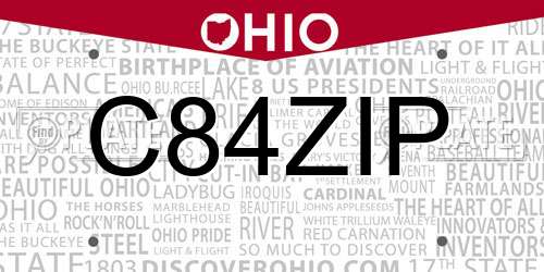C84ZIP Ohio License Plate