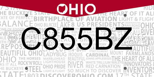 C855BZ Ohio License Plate