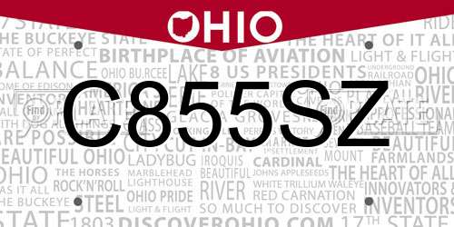 C855SZ Ohio License Plate