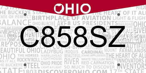 C858SZ Ohio License Plate