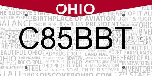 C85BBT Ohio License Plate