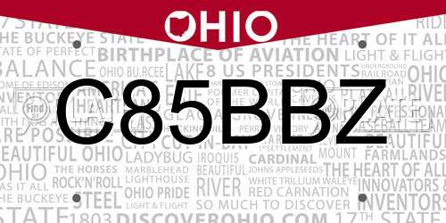 C85BBZ Ohio License Plate