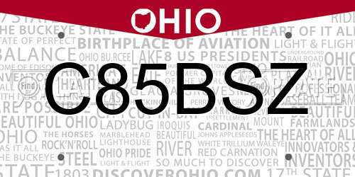 C85BSZ Ohio License Plate