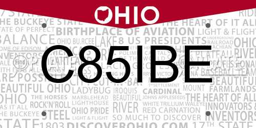 C85IBE Ohio License Plate