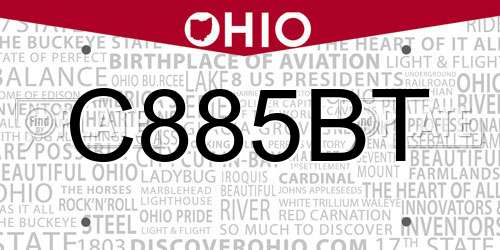 C885BT Ohio License Plate