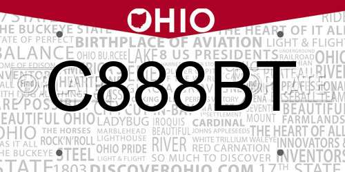 C888BT Ohio License Plate
