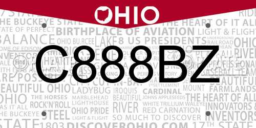 C888BZ Ohio License Plate