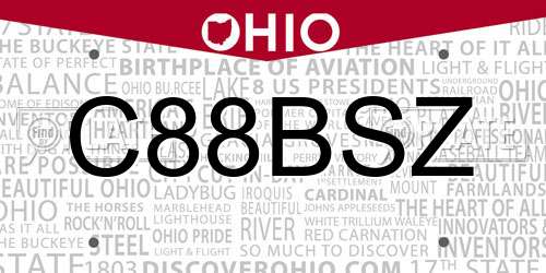 C88BSZ Ohio License Plate