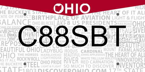 C88SBT Ohio License Plate