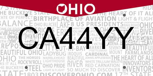 CA44YY Ohio License Plate