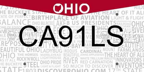 CA91LS Ohio License Plate