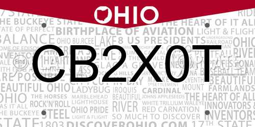 CB2X0T Ohio License Plate