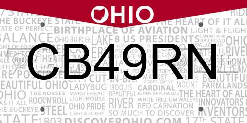 CB49RN Ohio License Plate