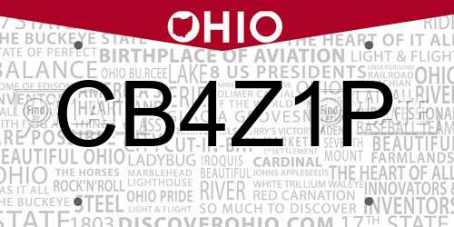 CB4Z1P Ohio License Plate