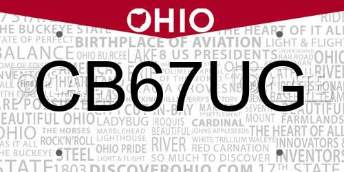 CB67UG Ohio License Plate