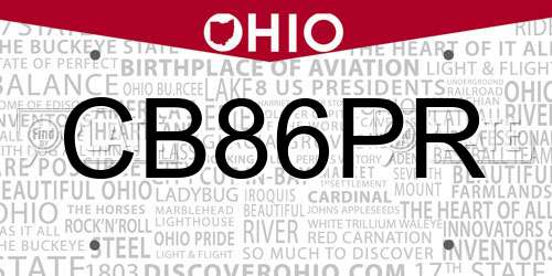 CB86PR Ohio License Plate