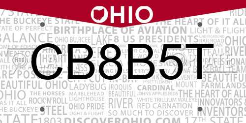 CB8B5T Ohio License Plate