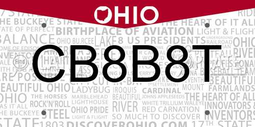 CB8B8T Ohio License Plate