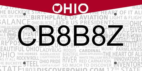 CB8B8Z Ohio License Plate