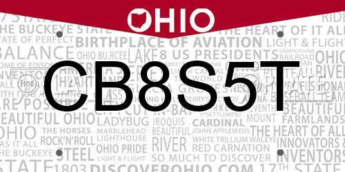 CB8S5T Ohio License Plate