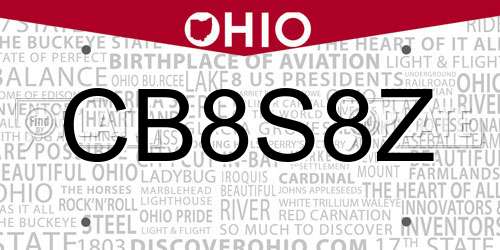 CB8S8Z Ohio License Plate