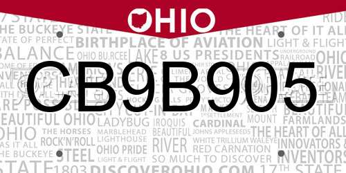CB9B905 Ohio License Plate