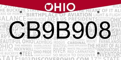 CB9B908 Ohio License Plate