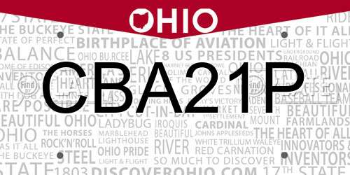 CBA21P Ohio License Plate