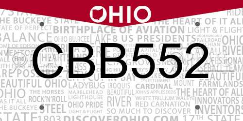 CBB552 Ohio License Plate