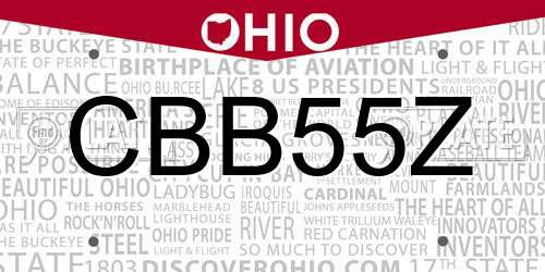 CBB55Z Ohio License Plate