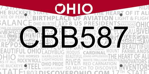 CBB587 Ohio License Plate