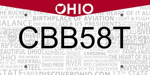 CBB58T Ohio License Plate