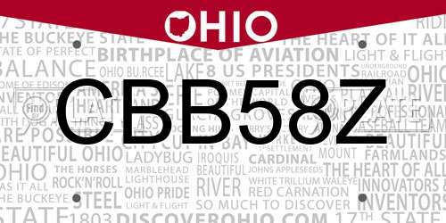 CBB58Z Ohio License Plate