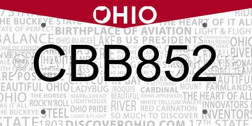 CBB852 Ohio License Plate