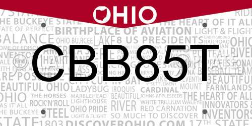CBB85T Ohio License Plate