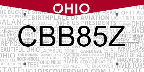 CBB85Z Ohio License Plate