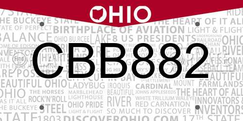 CBB882 Ohio License Plate