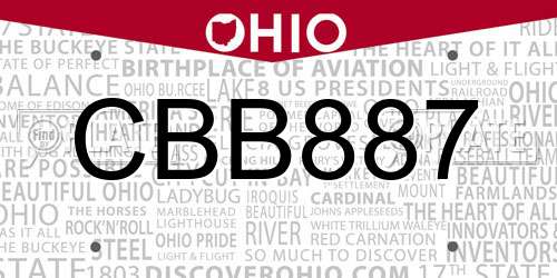 CBB887 Ohio License Plate
