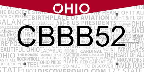 CBBB52 Ohio License Plate