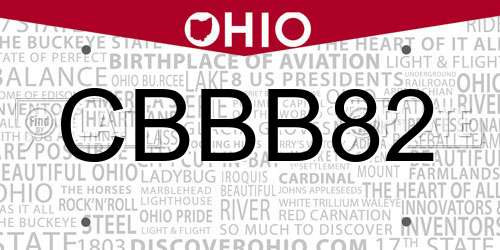 CBBB82 Ohio License Plate