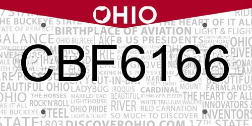 CBF6166 Ohio License Plate