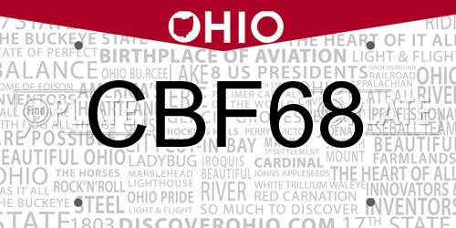 CBF68 Ohio License Plate
