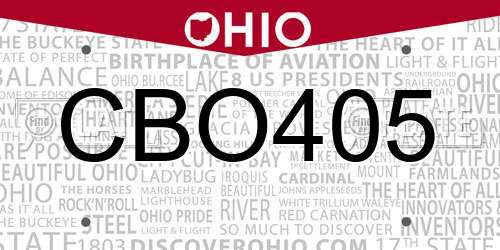 CBO405 Ohio License Plate