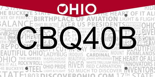 CBQ40B Ohio License Plate